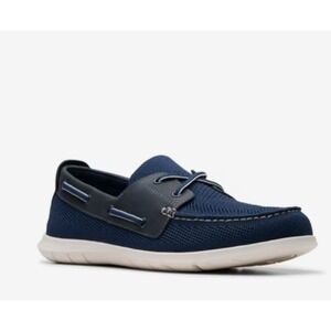 NEW! Clarks Men's Flexway Tie Oxford Boat Shoes Navy Blue US Size 8 M $110